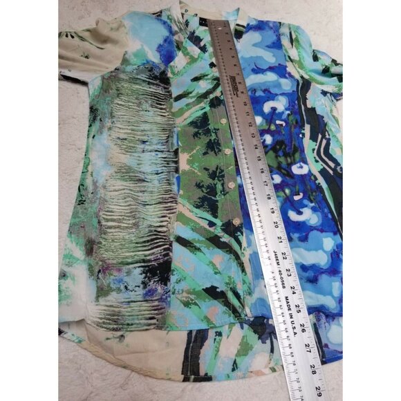 Tribal Women Abstract Print Button Down Tunic Top Shirt Size XS Blue 3/4 Sleeves - Picture 5 of 5